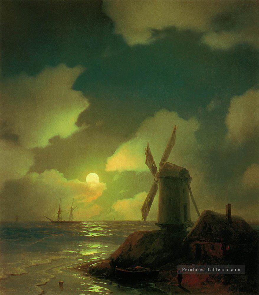moulin à vent sur la côte de la mer 1851 Romantique Ivan Aivazovsky russe Peintures à l'huile